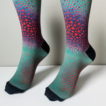 Load image into Gallery viewer, Kirkland Crew Socks - Red Vibrations in Cool Space
