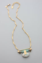 Load image into Gallery viewer, Deco Turquoise and White Pendant with Textured Bar Necklace
