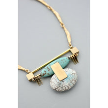 Load image into Gallery viewer, Deco Turquoise and White Pendant with Textured Bar Necklace
