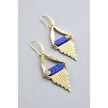 Load image into Gallery viewer, Blue &amp; Brass Fringe Earrings
