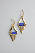 Load image into Gallery viewer, Blue &amp; Brass Fringe Earrings
