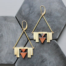 Load image into Gallery viewer, Burgundy and Brass Art Deco Earrings
