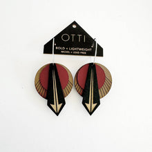 Load image into Gallery viewer, Architectural Earrings: Arrow Walnut Oxblood
