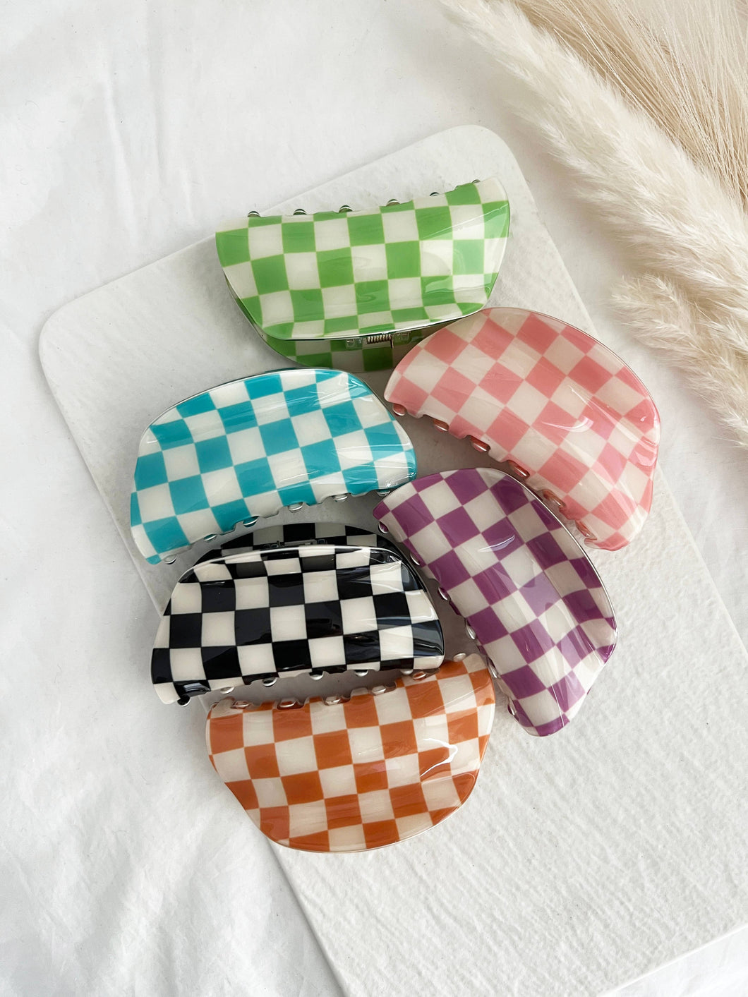 Half-Moon Hair Clips - Checkered Claws