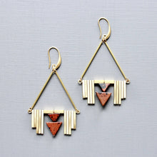 Load image into Gallery viewer, Burgundy and Brass Art Deco Earrings
