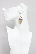 Load image into Gallery viewer, Blue &amp; Brass Fringe Earrings
