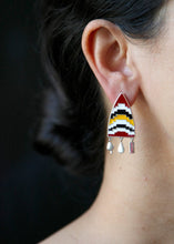 Load image into Gallery viewer, Shield Earrings with Enamel and Fringe
