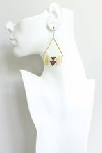 Load image into Gallery viewer, Burgundy and Brass Art Deco Earrings
