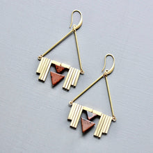 Load image into Gallery viewer, Burgundy and Brass Art Deco Earrings
