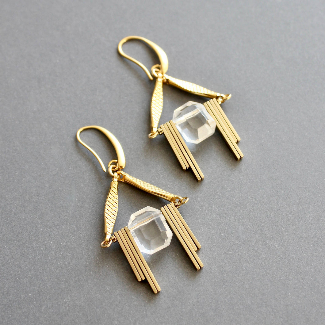 Acrylic & Brass Art Deco Earrings