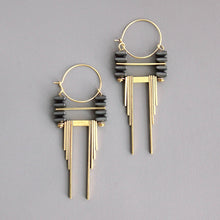 Load image into Gallery viewer, Deco Hematite &amp; Brass Hoop Earrings
